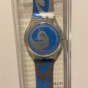 Swatch extra large blue and silver watch
